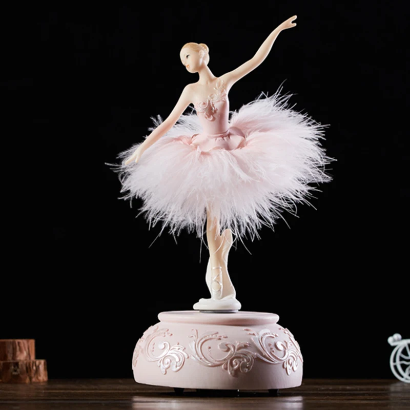 

Ballerina Music Box Dancing Girl Swan Lake Carousel with Feather for Birthday Gift TUE88