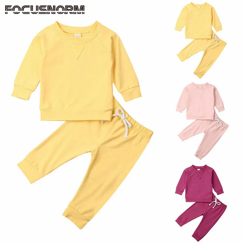 

2019 Baby Spring Autumn Clothing Infant Baby Girl Boy Unisex Solid Tracksuit Outfits Long Sleeve Top+Pant Clothes 2Pcs Set 6M-4T