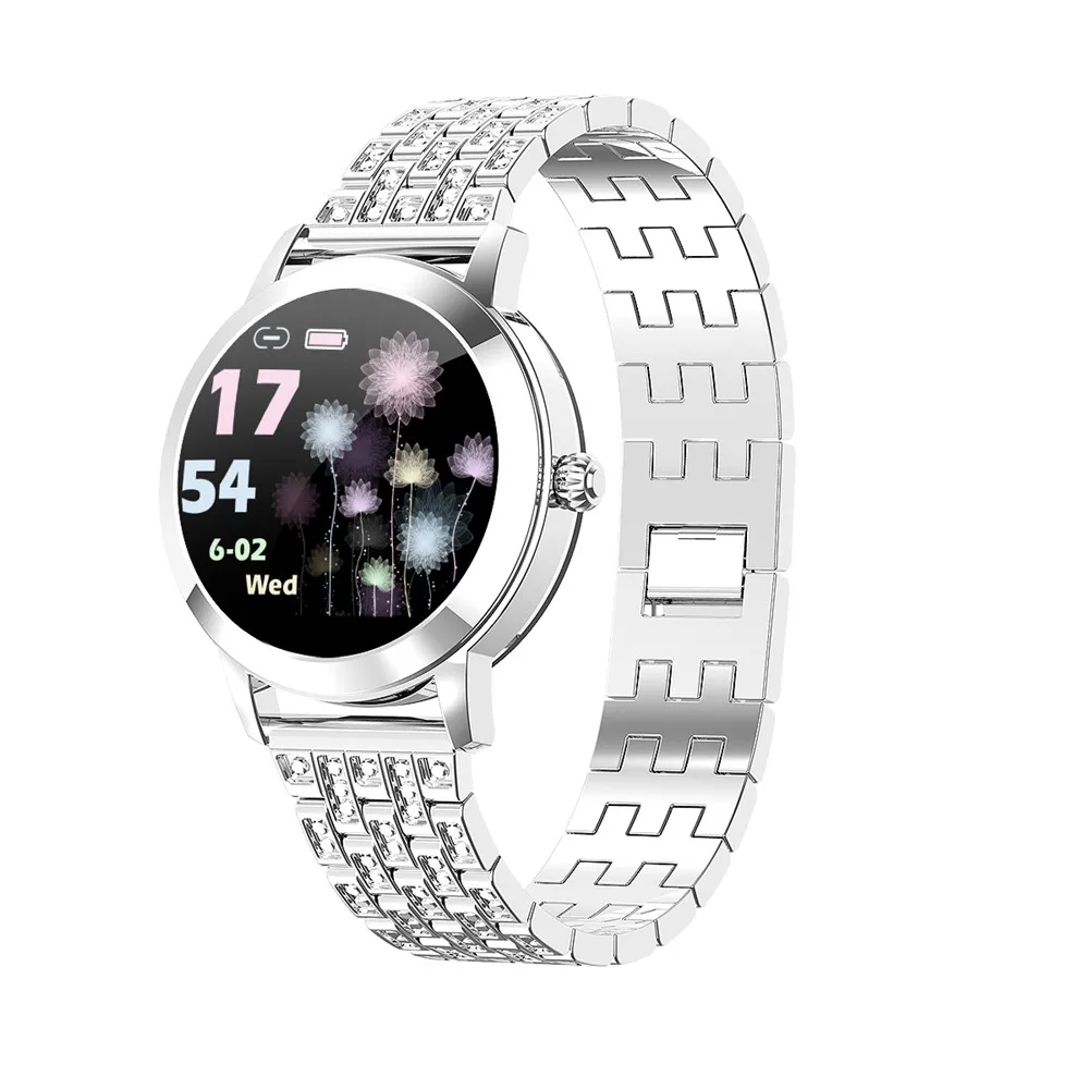 

2020 New Stylish Women Samrt Watch Stainless Steel Case Ladies Smartwatch IP67 Waterproof Heart Rate Blood Pressure Smart Clock