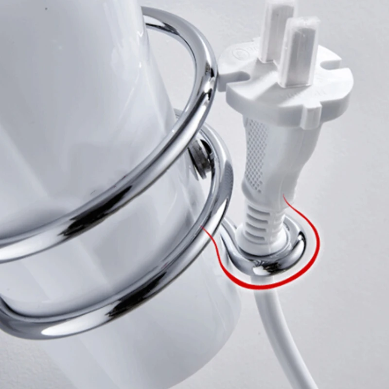 

Durable Stable Wall Mounted Hair Dryer Holder Stainless Steel Silver Punch Free Universal Bathroom Organizer