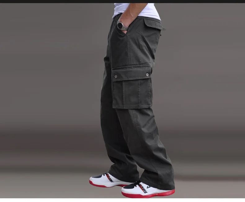 Men Cargo Thick Pants Pocket Cotton Plus Size Big 8XL 7XL 6XL 130KG Out Door Casual Army Green Color Winter Safari Style Pants