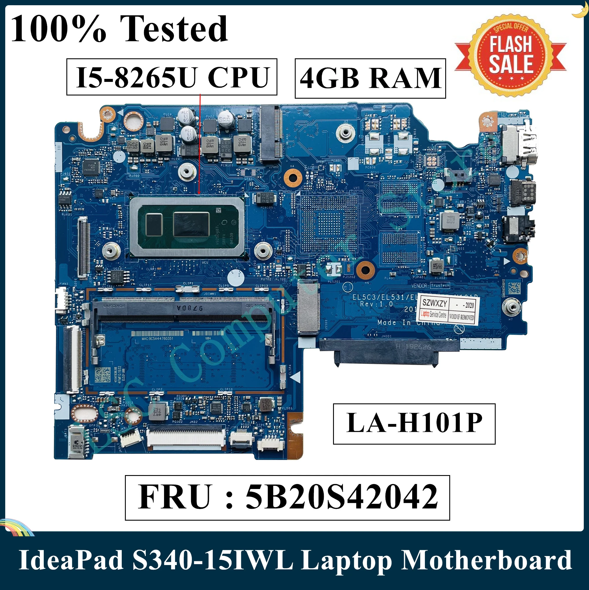 Lsc For Lenovo Ideapad S340-15iwl Laptop Motherboard 5b20s42042 La-h101p I5-8265u  Cpu 4gb Ram Ddr4 100% Test Fast Ship - Laptop Motherboard - AliExpress