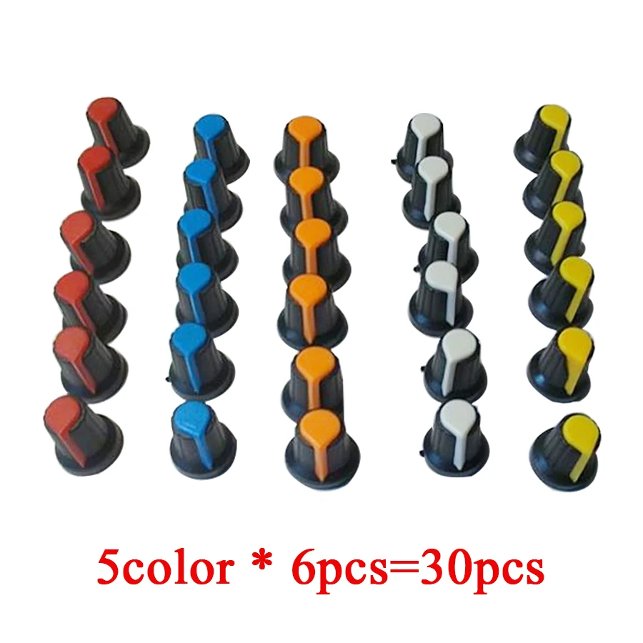 30PCS/lot potentiometer knobs 15X17mm 6mm WH148 potentiometer B10K color knob cap Yellow Orange Blue White Red 5value*6PCS=30PCS