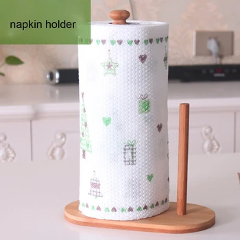 

Bamboo Wood Tissue Holder Kitchen Napkin Roll Holder Cling Film Storage Rack Household Upright Tear Paper Towel Stand