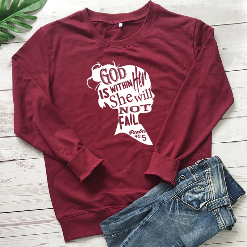 God Is in Her She'll't Fail толстовка женская христианская Толстовка Библейский стих Топы пуловеры Женская одежда Прямая поставка