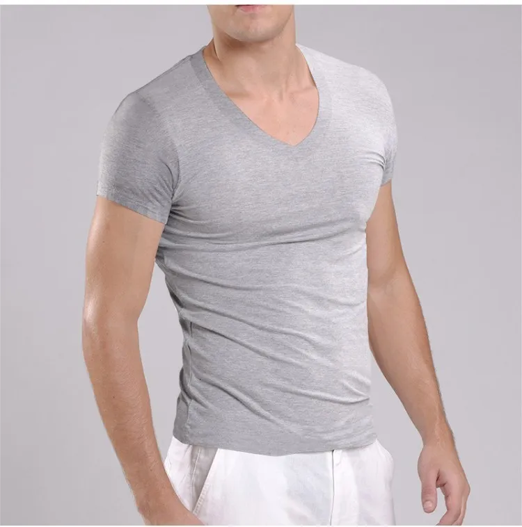 Мужская майка размера плюс 5XL 6XL, облегающая Базовая рубашка, Мужская футболка из модала с коротким рукавом, v-образный вырез, Hombre, подтягивающая манжета, Ondergoed 2507