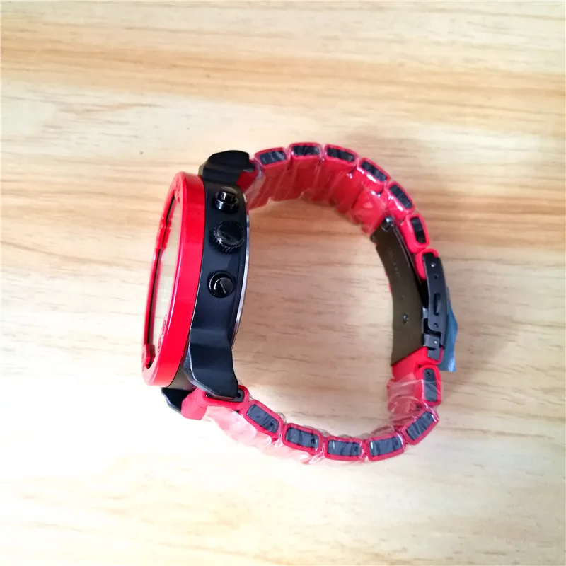Бренд Dual Time display деловые часы для мужчин красная стальная полоса спортивные кварцевые часы с хронографом Dz стиль 7370 Relogio Masculino