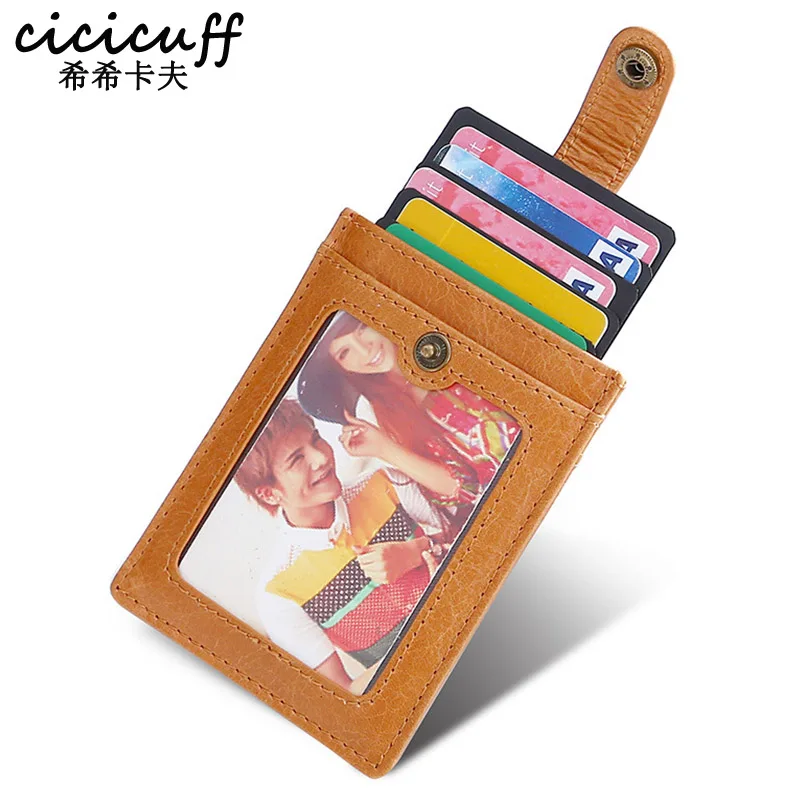 

RFID Blocking Genuine Leather Card Holder Belt Hasp Men Women ID Credit Card Case Transparent Window Business Card Holder