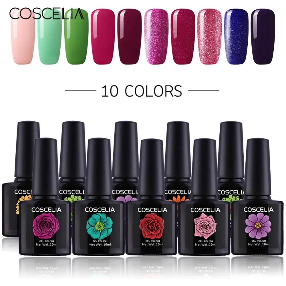 

COSCELIA 10/15pcs Colors Soak Off Nail Gel Varnish Professional Semi Permanent Nail Art Polish Gel Cured By UV Lamp Nail Kit