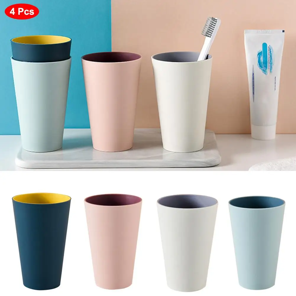

4PCS Home Bicolor PP+TPE Tooth-Brushing Cup Simple Fashion Plastic Mouthwash Cup Environmental Protection