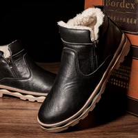Men Leather Boots Black Fashion Plush Warm Winter Shoes Men Casual Snow Boots High Quality Botas