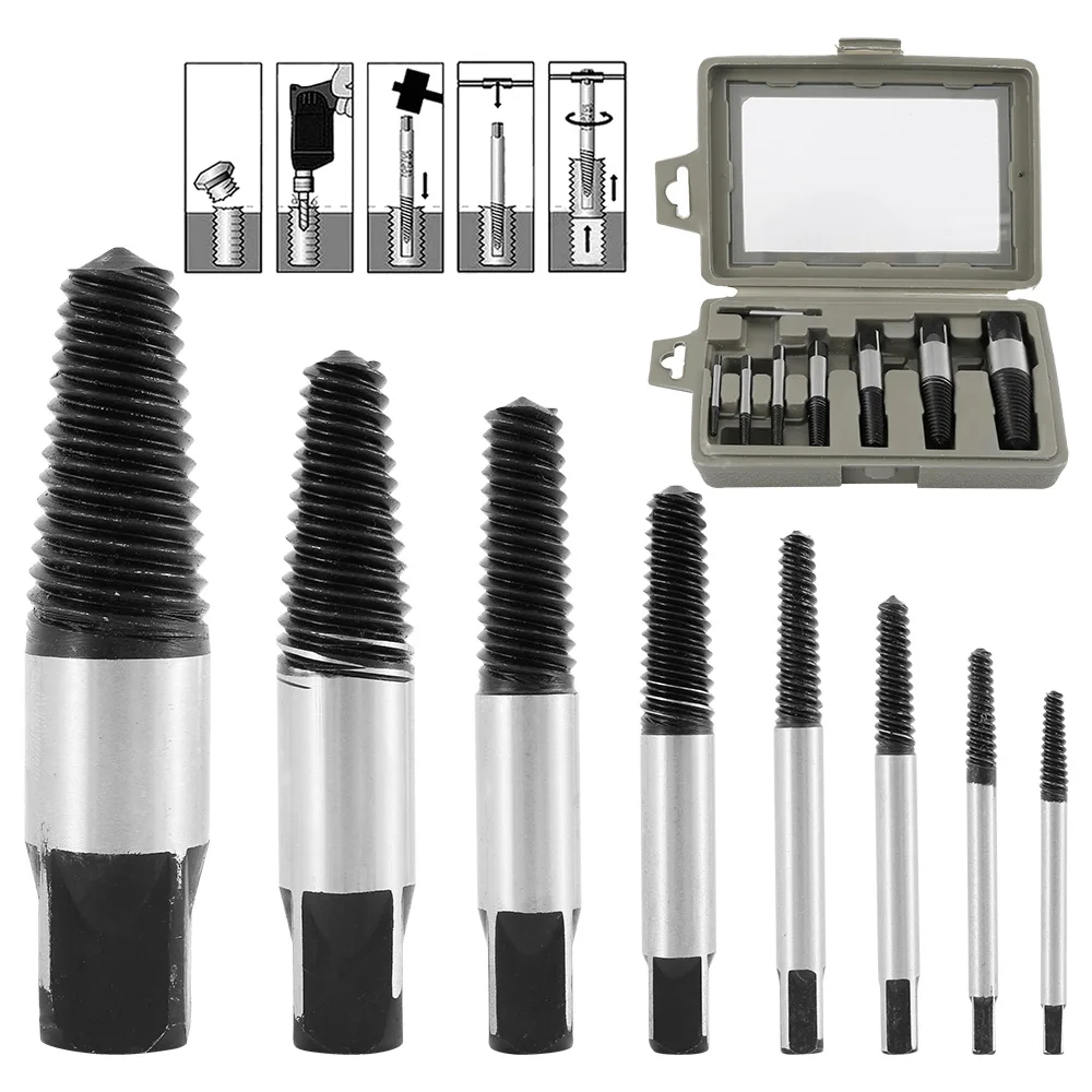 

8pcs Screw Extractor Set Steel Broken Speed Out Damaged Screw Extractor Drill Bit Guide Set Remover Easy Out Tool Accessories