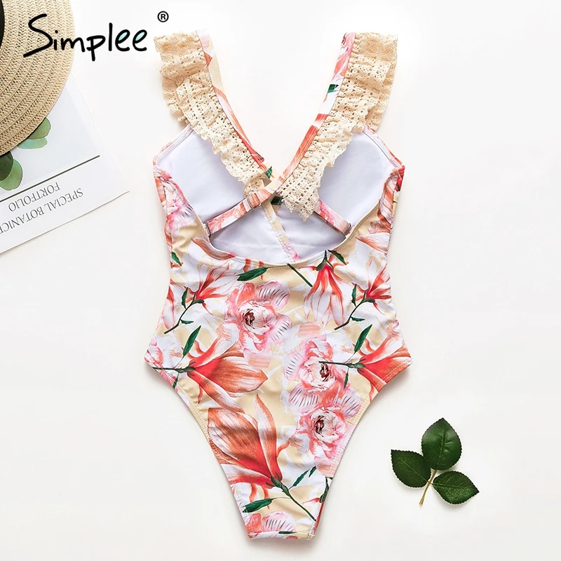Женский купальник Simplee с цветочным принтом сексуальный рюшами элегантный