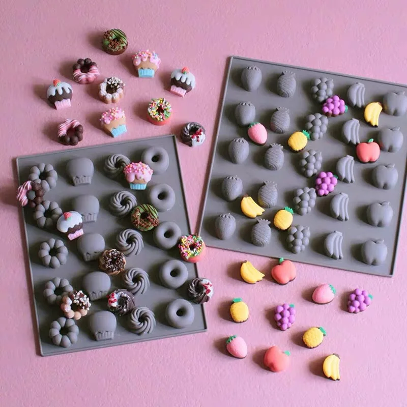3D Mini Donut Fruit Shape Silicone Chocolate Cake Molds Candy Sugar Craft  Cookie Baking Tools Resin Clay Fondant Moulds