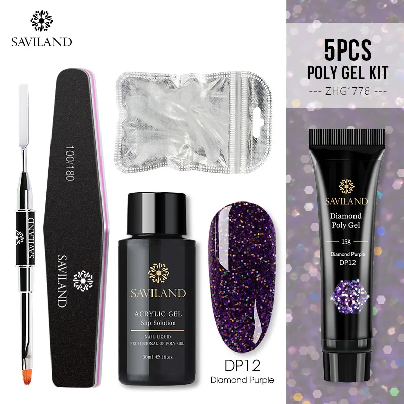 15ML 5PCS SET 12 SAVILAND алмазные блестящие полигелевые наборы для наращивания ногтей, УФ светодиодный Гель-лак, лак с блестками, быстрое строительство, профессиональный для ногтей - Цвет: 15ML 5PCS SET 12