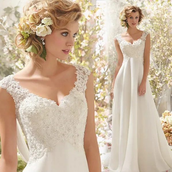 

Romantic Summer Bridal Dress Fluid feel Chiffon Sleeveless Lace Deep V-Neck Adjustable Cow Straps Plus Size Wedding Dresses