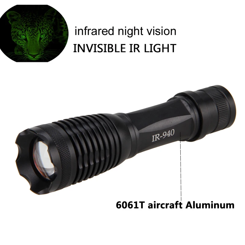 Preise 940nm 10w IR Waffe Licht LED Nachtsicht Zoomable Infrarot Strahlung Fokus Gun Lampe Jagd Taschenlampe + 18650 Batterie + ladegerät