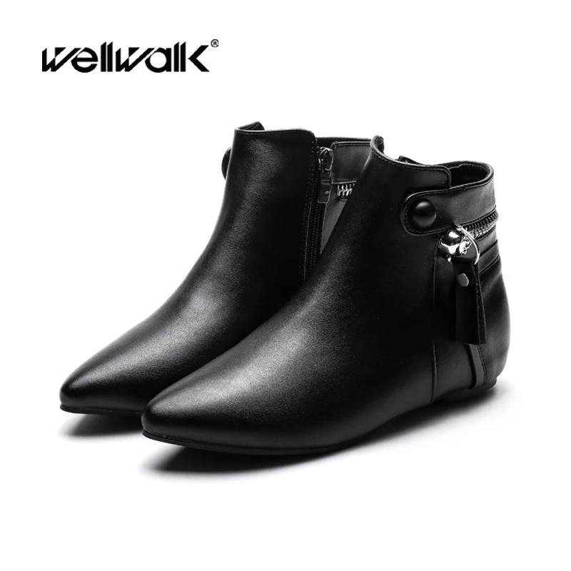

Brand Ankle Boots Women Winter Shoes Pointed Toe Back Zipper Leather PU Ladies Elegant Flat Short Booties Female Office Lady