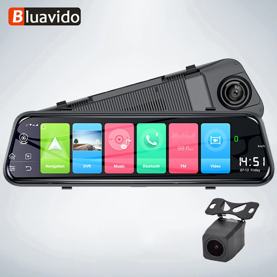 Bluavido 4G Android 8 1 видеорегистратор 10 дюймов зеркало заднего вида GPS навигация FHD 1080P