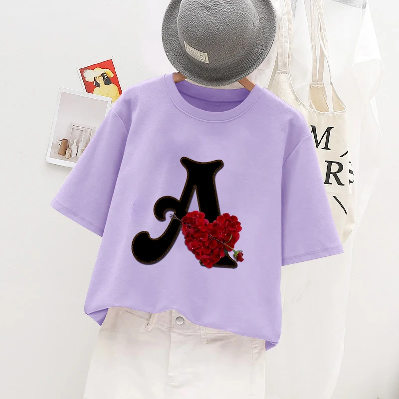 

New Shelf Kids Girls Summer Purple Girl Clothes T-Shirt Cartoon Letters Love Print Children Toddler Tops Clothes Element Flowers