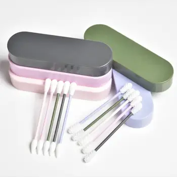 

1Box Portable Reusable Double-headed Cotton Swab Ear Cleaning Makeup Cotton Swabs Silicone Washable Makeup Swabs Sticks