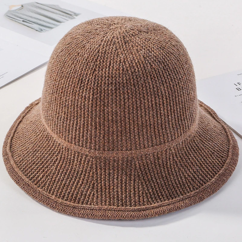 HT2743 шапки осень/зима для женщин однотонная вязаная шапка дамская модная упакованная ковшовая шапка женская панама рыболовная Кепка с покрывалом