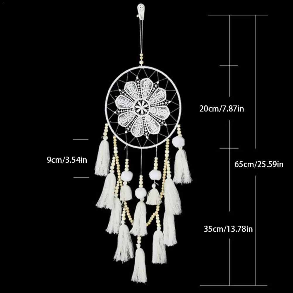 Handmade White Fringed Crafts Pendant Pendant Dream Net Tassel Pendant For Bedroom Wedding Decoration Wall Mount