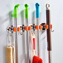 Отверстие с перфорацией 304 из нержавеющей стали, для швабр стеллаж для выставки товаров Ванная комната крюк для швабры Слот для Карт Зажим для швабры