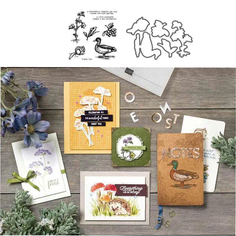 

Squirrel Duck Clear Stamps and Metal Cutting Dies Stencils for DIY Scrapbooking Dies Cut Paper Crafts Making Photo Album Decor
