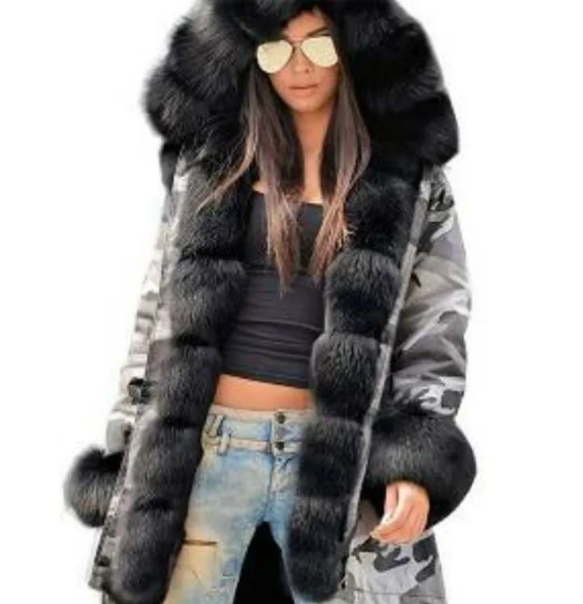 

2019 winter women's jacket thick warm big fur collar hooded jacket coat parkas female sintepon jacket long hooded outwear