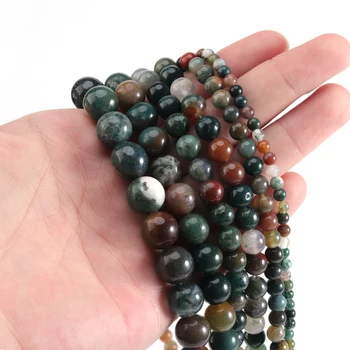 

Natural Round Indian Agate Stone Beads Smooth Loose Spacer Beads For Jewelry Making DIY Bracelet Necklace 15'' 4/6/8/10/12mm
