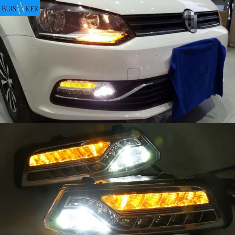 

Дневные ходовые огни для VW Volkswagen Polo 2014 2015 2016 2017, желтый сигнал поворота, светодиодные противотуманные фары ДХО, 2 шт.
