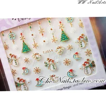 1pcs 3D Christmas Nail Art Decoration Stickers Sparkly Gold White Colorful Glitter Geometry Snowflake Winter Slider Nail Foils
