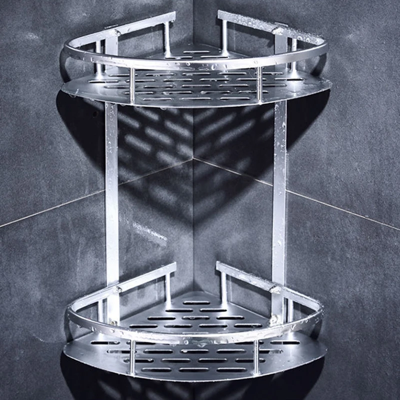 

1X Double Layers Shelf Holder Hanger Storage Rack Double Corner Space Aluminum For Bathroom Kitchen Hotel 33*21.5*21.5cm