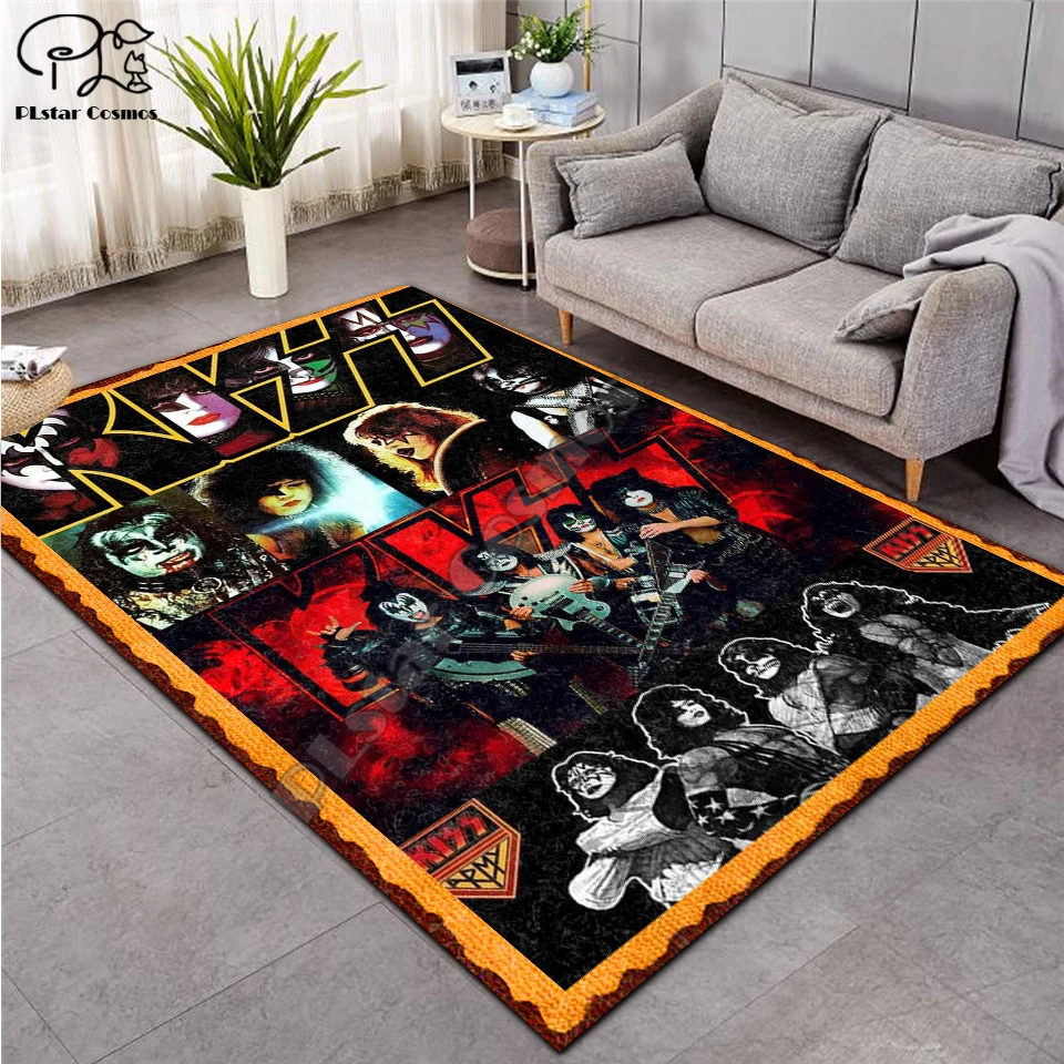 

KISS Rock Shaggy Fluffy Anti-Skid Area Floor Mat 3D Rug Non-slip Mat Dining Room Living Room Soft Child Bedroom Mat Carpet ST05