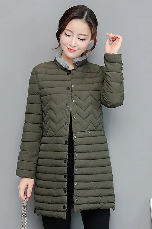 

2017 Autumn And Winter New Style Thin Cotton Coat Women's Mid-length Korean-style Slim Fit Cotton-padded Jacket Stand Collar Cot