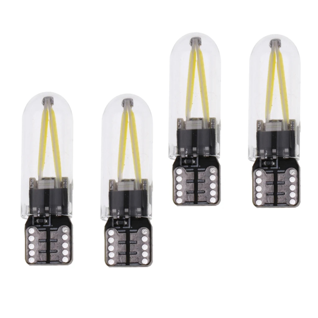 4 Pieces Car T10 COB LED Light Bulb for Clearance Number Plate Lamp White