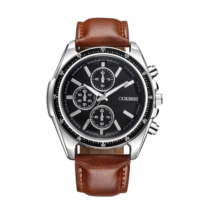 High-end Men's Watch British Style Leather Strap Quartz Large Dial Business Retro Simple Male wrist watches jam tangan pria