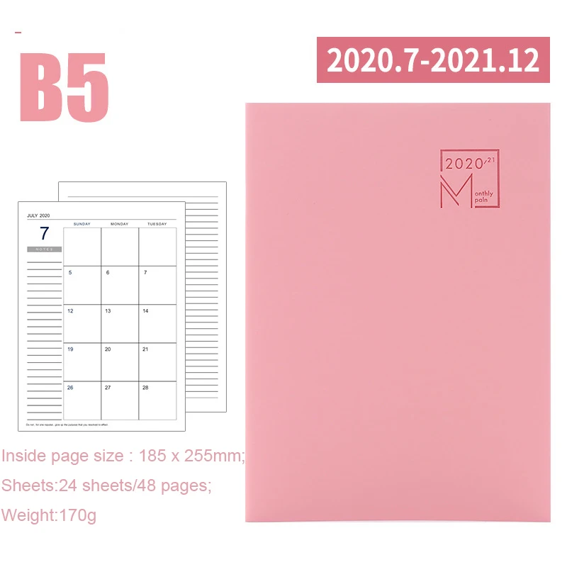 Год календарь ежемесячный планировщик месяцев ежедневный кожаный персональный ноутбук планировщик Органайзер бизнес офисные принадлежности - Цвет: 2020-2021 Pink