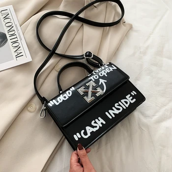 

2020 New Letter Graffiti Bag for Women Popular Flip Handbag One Shoulder Messenger Female Box Bag Small Square Purse Louis Brand