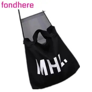 

FONDHERE Casual vintage preppy style student denim environmental protection letters black hand bag single shoulder bag shopping