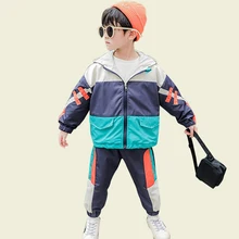 Одежда для мальчиков, ветровка в стиле пэчворк и штаны, костюм для мальчиков, спортивный костюм с капюшоном для мальчиков, зимний повседневный костюм для мальчиков, Школьный костюм для 6, 8, 10, 12, 14 лет