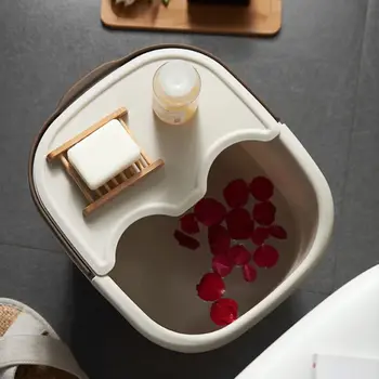 

Simple Foot Bath Spa Massage Bucket With Cover And Handle Plastic Feet Washing Basins Household Pedicure And Massage Basin