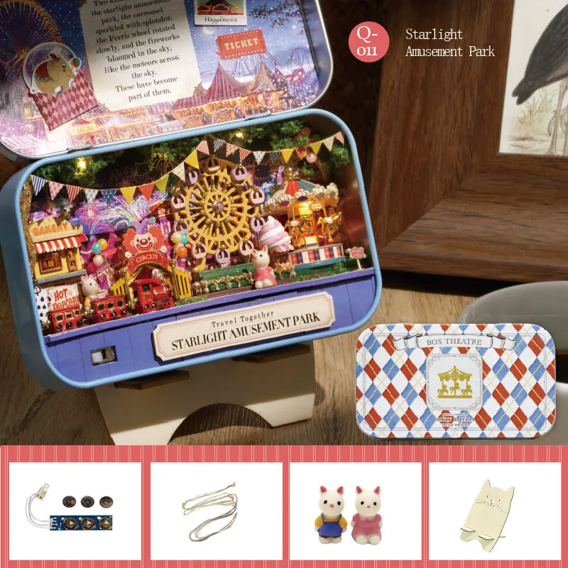 Коробка театральный кукольный домик Миниатюрная игрушка с мебели кролик DIY Миниатюрный Кукольный дом Светодиодная лампа игрушки для детей подарок на день рождения Q10 - Цвет: Q11