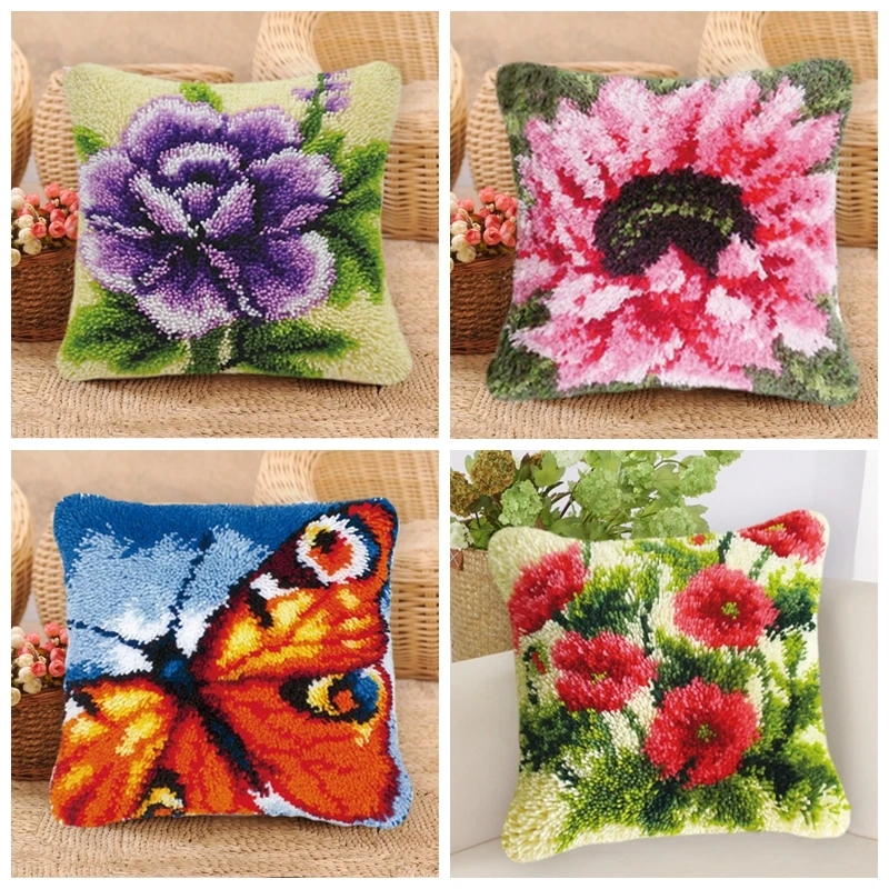 Flower Latch Hook Tappeto Kussen Kleed La Casa De Latch Hook Ricamo Tappeto Foamiran Canvas Kit Federa Cuscino Foamiran Fai Da Te