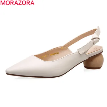 

MORAZORA 2020 big size 34-42 fashion high heels shoes genuine leather solid color women pumps summer shallow simple dress shoes