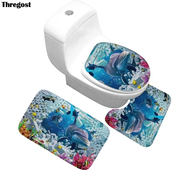 

Sea Scenic Printing 3Pcs Bath Mats Set Anti-slip Absorbent Bathroom Rug Pedestal Rug Toilet Mat Lid Cover Carpet Shower Mat