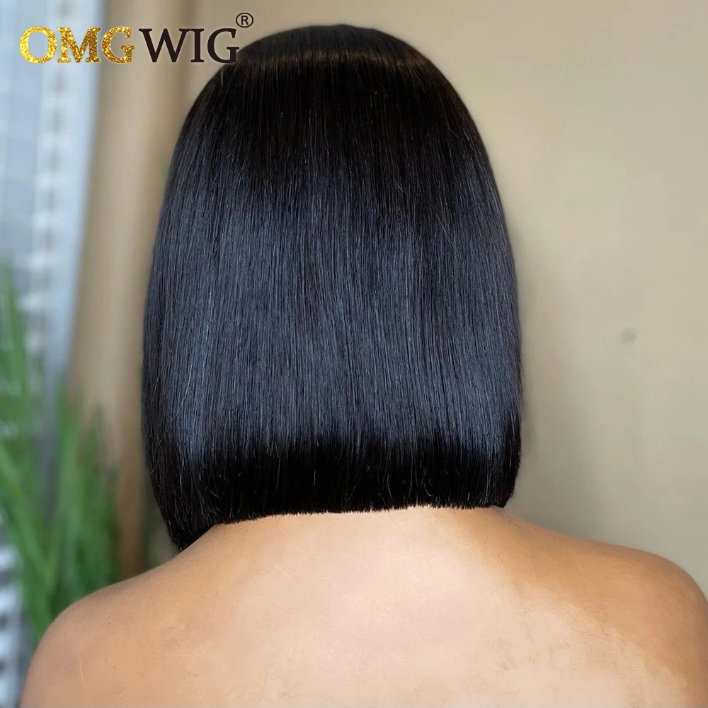 Human Hair Wig 13x4 Lace Frontal Bone Straight Blue Colored 4x4 Short Bob For Black Women Pre Plucked Brazilian Remy Hair
