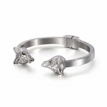 

Punk Viking Wolf Bangles For Men Stainless Steel Gold/ Animal Wolf Head Charm Opening Cuff Bangle & Bracelet Jewelry