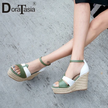

DORATASIA Brand Genuine Leather Girl Sandals Casual Sandals Women Platform Open Toe Mixed Color Ankle Strap Wedges Shoes Woman